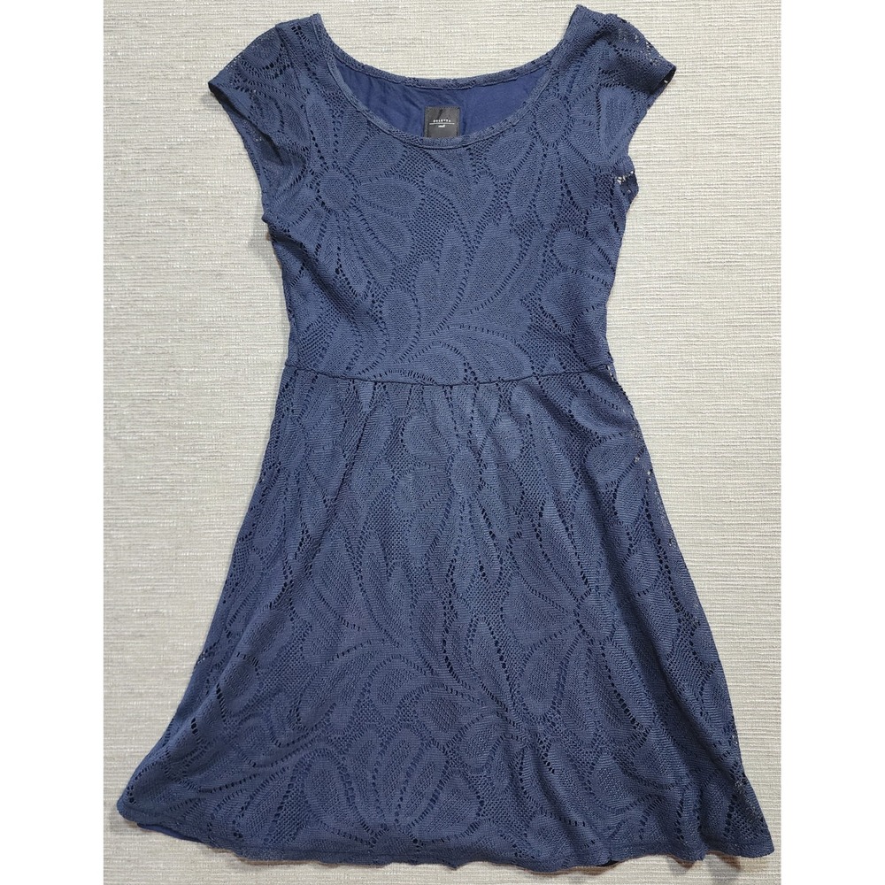 Deletta Anthropologie Navy Blue Crochet Lace Fit and Flare Dress Small Floral